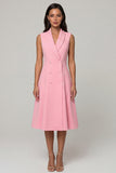 Pink A Line Shawl Lapel Midi Work Dress