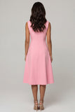 Pink A Line Shawl Lapel Midi Work Dress
