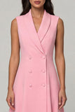 Pink A Line Shawl Lapel Midi Work Dress