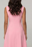 Pink A Line Shawl Lapel Midi Work Dress