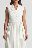 Ivory A Line Pleated Midi Work Dress with Belt