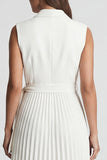 Ivory A Line Pleated Midi Work Dress with Belt