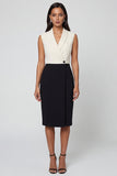 Black and White Sheath Shawl Lapel Midi Work Dress