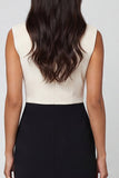 Black and White Sheath Shawl Lapel Midi Work Dress