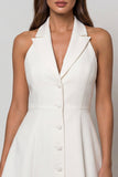 White A Line Halter Neck Short Work Dress