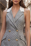Grey Bodycon Double Breasted Short Work Dress