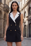 Black Bodycon Double Breasted Short Work Dress