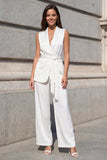 White Shawl Lapel 2 Piece Work Dress