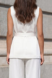 White Shawl Lapel 2 Piece Work Dress