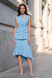 White Double Breasted Sleeveless 2 Piece Work Dress