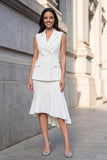 White Double Breasted Sleeveless 2 Piece Work Dress