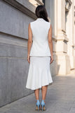 White Double Breasted Sleeveless 2 Piece Work Dress