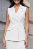 White Double Breasted Sleeveless 2 Piece Work Dress