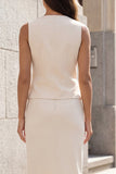 Sheath Ivory Single Breasted Midi Work Dress with Slit