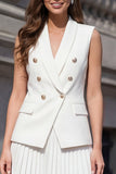 Pleated White A Line Midi Work Dress