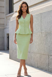 Light Green Sheath Ruffled Midi Work Dress