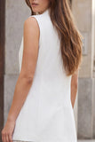 Pleated White A Line Double Breasted Midi Work Dress