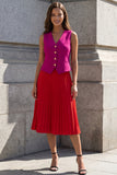 Fuchsia and Red A Line Pleated Midi Work Dress
