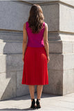 Fuchsia and Red A Line Pleated Midi Work Dress