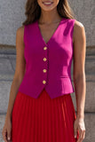 Fuchsia and Red A Line Pleated Midi Work Dress