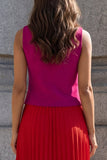 Fuchsia and Red A Line Pleated Midi Work Dress