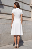 Short Sleeves A Line White Midi Work Dress