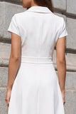 Short Sleeves A Line White Midi Work Dress