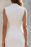 Sheath White Ruched Sleeveless Midi Work Dress