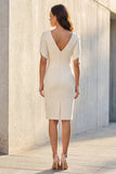 Sheath Ivory V Neck Beaded Midi Work Dress