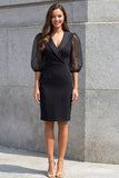 Black Sheath V Neck Midi Work Dress