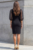 Black Sheath V Neck Midi Work Dress