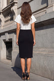 Black and White Sheath V Neck Midi Work Dress