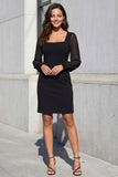 Black Long Sleeves Square Neck Short Work Dress