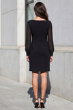 Black Long Sleeves Square Neck Short Work Dress