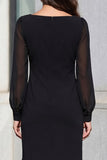 Black Long Sleeves Square Neck Short Work Dress