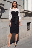 Black and White Sheath Lace Floral Short Work Dress
