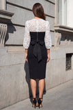 Black and White Sheath Lace Floral Short Work Dress