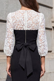 Black and White Sheath Lace Floral Short Work Dress