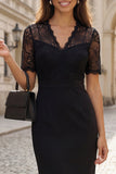 Black Sheath V Neck Short Work Dress