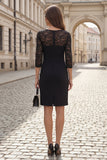 Half Sleeves Black Sheath Short Work Dress