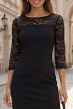 Half Sleeves Black Sheath Short Work Dress