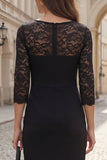 Half Sleeves Black Sheath Short Work Dress