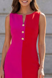A Line Fuchsia and Red Single Breasted Short Work Dress