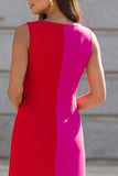A Line Fuchsia and Red Single Breasted Short Work Dress