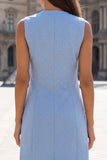 Double Breasted Blue A Line Short Work Dress