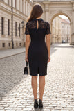 Sheath Black Illusion Neck Short Work Dress