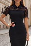 Sheath Black Illusion Neck Short Work Dress