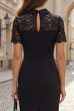Sheath Black Illusion Neck Short Work Dress