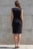 Black Floral Ruched Midi Work Dress with Slit