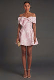 Pink Jacquard Floral A Line Short Wedding Guest Dress